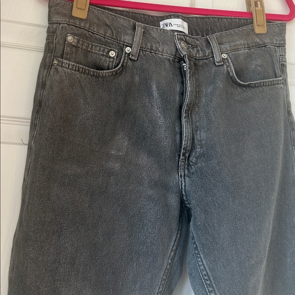 EUC-Zara Metallic Silver Straight Jeans
